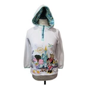Disney Parks Walt World Character White Pullover Zip Front Hooded Pocket Sweater